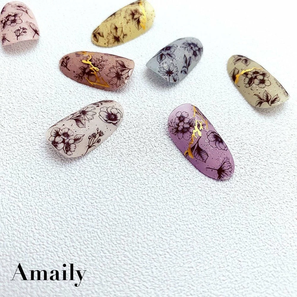 Nail Partner Amaily Japanese Nail Art Sticker / Classical Flowers / Black Outline 3 Nail Partner Amaily Japanese Nail Art Sticker / Classical Flowers / Black Outline