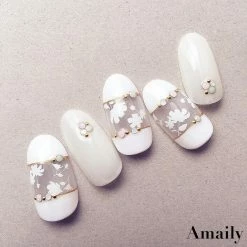 Nail Partner Amaily Japanese Nail Art Sticker / Flower Sillouette / White