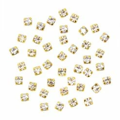1688 Rhinestone Diamond Gold Cups / Clear / 2MM 3MM