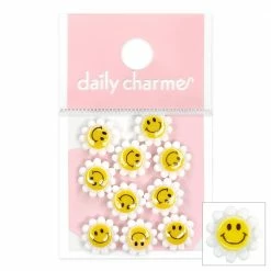1688 - ShuYing New Arrivals Kawaii Resin Cabochon / Smiley Daisy / White