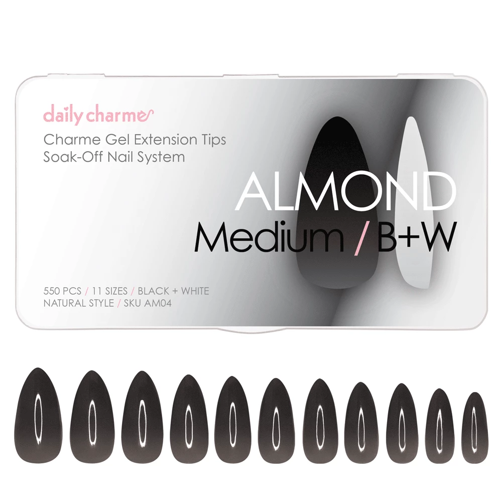 Nadeco Charme Gel Extension Tips / Almond / Medium / B+W 1 Nadeco Charme Gel Extension Tips / Almond / Medium / B+W