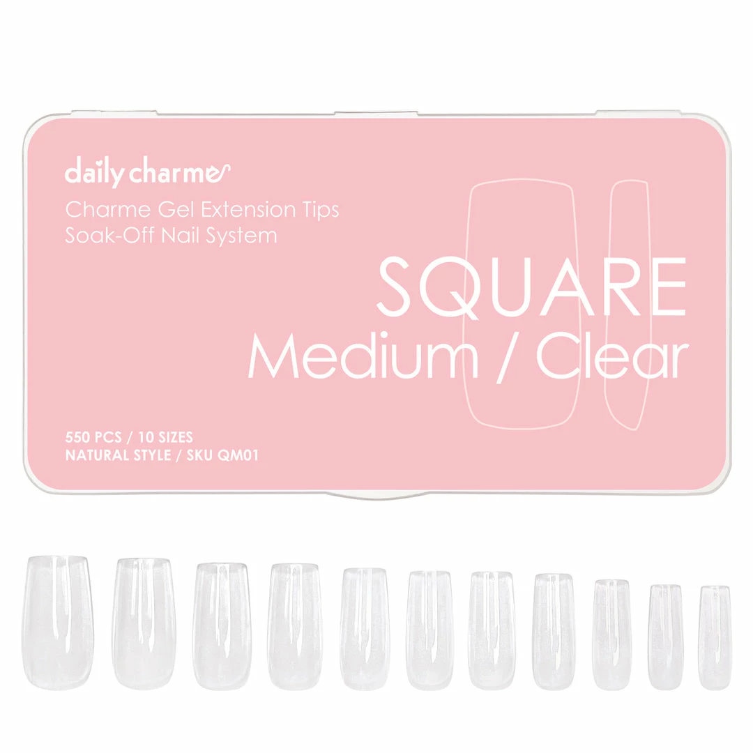 Nadeco Charme Gel Extension Tips / Square / Medium / Clear Nail Tips 1 Nadeco Charme Gel Extension Tips / Square / Medium / Clear Nail Tips