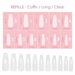 Nadeco Charme Gel Extension Tips Refill / Coffin / Long / Clear Nail Tip Refills