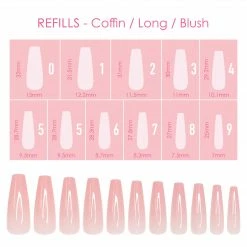 Nadeco Nail Tip Refills Charme Gel Extension Tips Refill / Coffin / Long / Blush