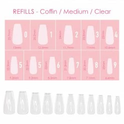 Nadeco Nail Tip Refills Charme Gel Extension Tips Refill / Coffin / Medium / Clear