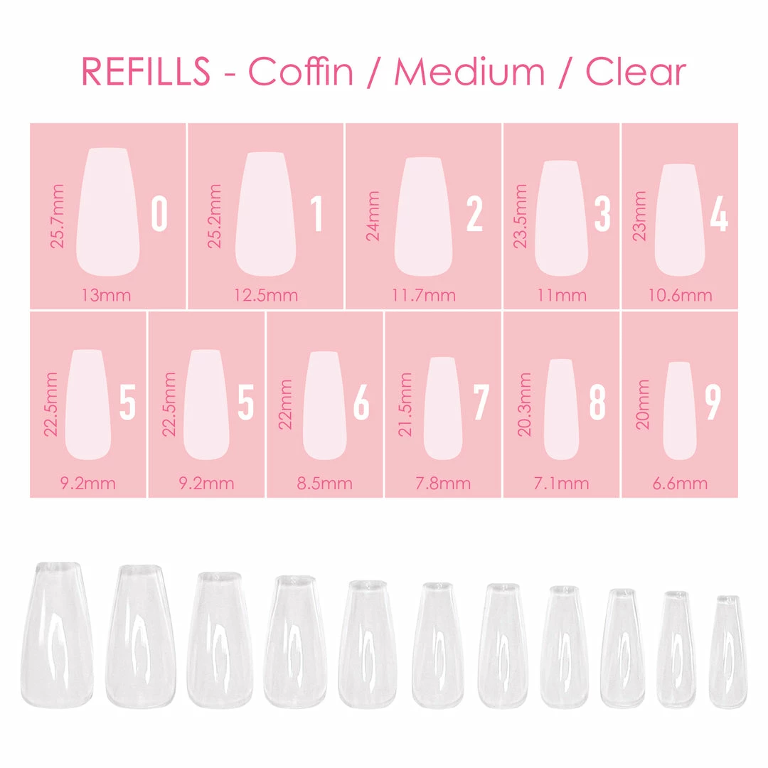 Nadeco Nail Tip Refills Charme Gel Extension Tips Refill / Coffin / Medium / Clear 1 Nadeco Nail Tip Refills Charme Gel Extension Tips Refill / Coffin / Medium / Clear