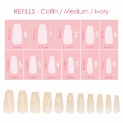 Nadeco Charme Gel Extension Tips Refill / Coffin / Medium / Ivory