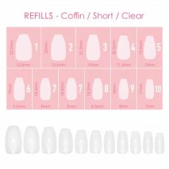 Nadeco Nail Tip Refills Charme Gel Extension Tips Refill / Coffin / Short / Clear