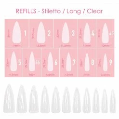 Nadeco Nail Tip Refills Charme Gel Extension Tips Refill / Stiletto / Long / Clear