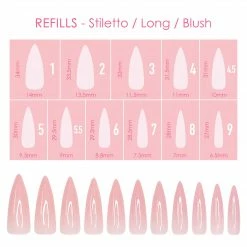 Nadeco Charme Gel Extension Tips Refill / Stiletto / Long / Blush