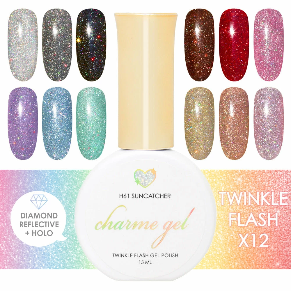 Gel Polish Charme Gel Holographic Twinkle Collection / 12 Colors 1 Gel Polish Charme Gel Holographic Twinkle Collection / 12 Colors