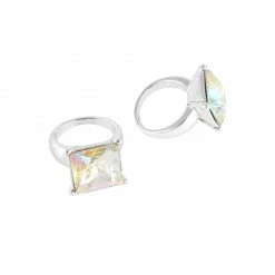 Daily Charme Square Diamond Ring / Silver / AB Crystal Wedding Season