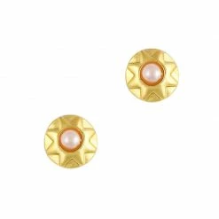 Daily Charme Geometric Round Gem / Gold / Pink Pearl