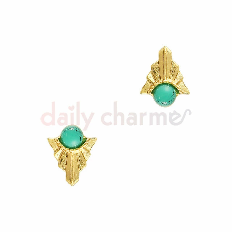 Daily Charme Dollar Store Art Deco Round Turquoise Gem / Gold 1 Daily Charme Dollar Store Art Deco Round Turquoise Gem / Gold