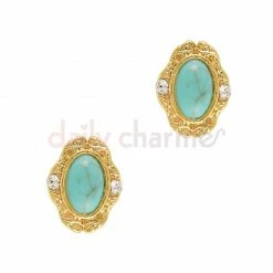 Daily Charme Art Deco Oval Turquoise Gem / Gold Dollar Store