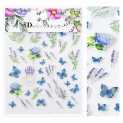 1688 Embossed 3D Nail Art Sticker / Butterfly & Lavender