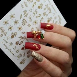 Julia Holiday Gold Nail Art Sticker / Holly Jolly
