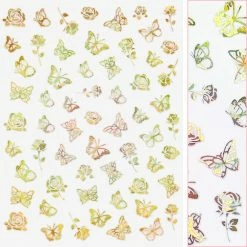 1688 - MeiCaiLin Holographic Butterfly Nail Art Sticker / Roses / Gold