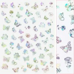 1688 - MeiCaiLin Holographic Butterfly Nail Art Sticker / Roses / Silver