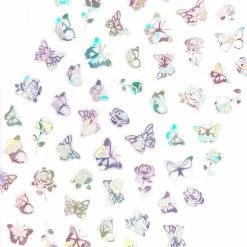 1688 - MeiCaiLin Holographic Butterfly Nail Art Sticker / Roses / Silver