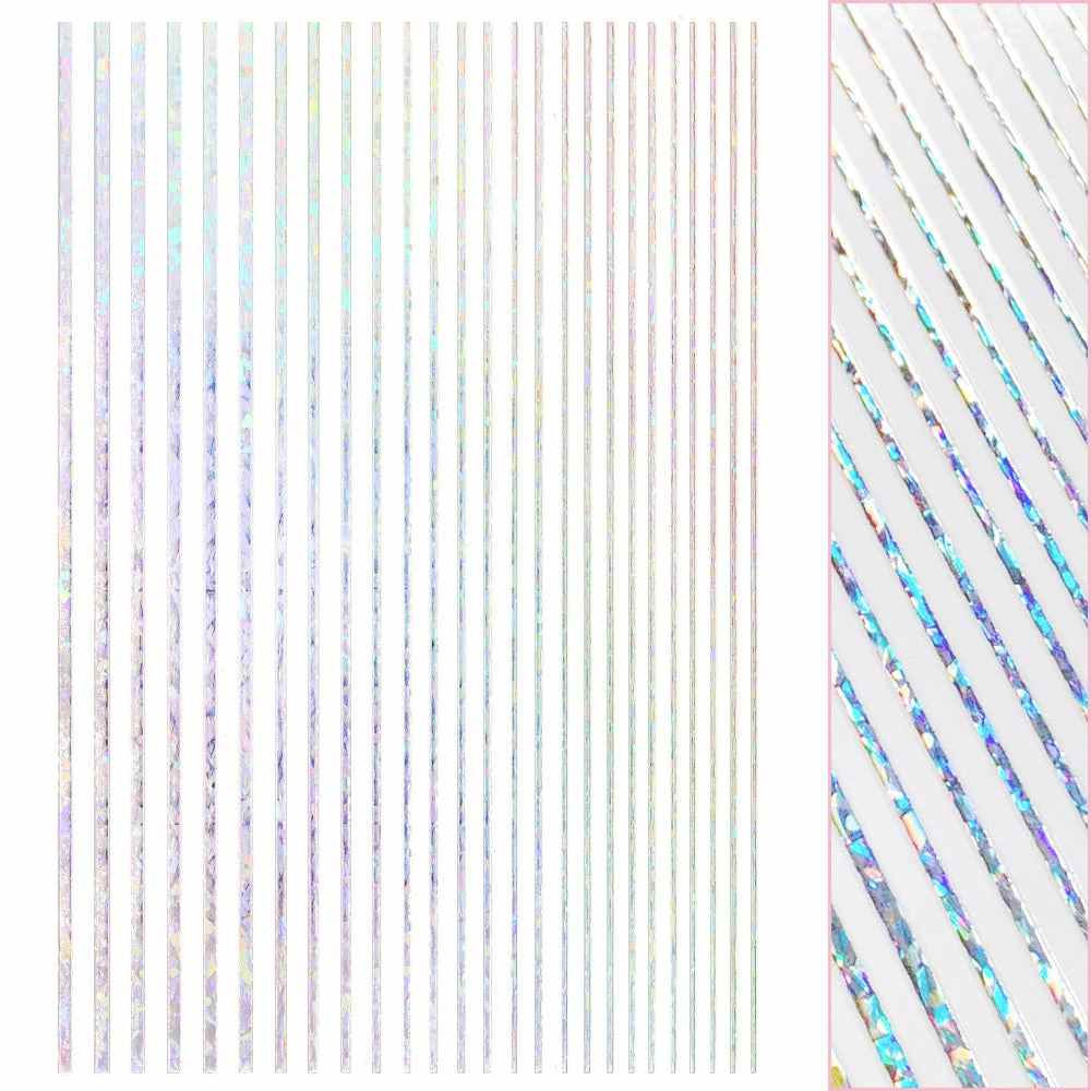 1688 - MeiCaiLin Thin Lines Nail Art Sticker / Holographic Silver 1 1688 - MeiCaiLin Thin Lines Nail Art Sticker / Holographic Silver
