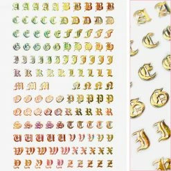 1688 - MeiCaiLin Blackletter Nail Art Sticker / Holographic Gold