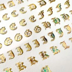 1688 - MeiCaiLin Blackletter Nail Art Sticker / Holographic Gold