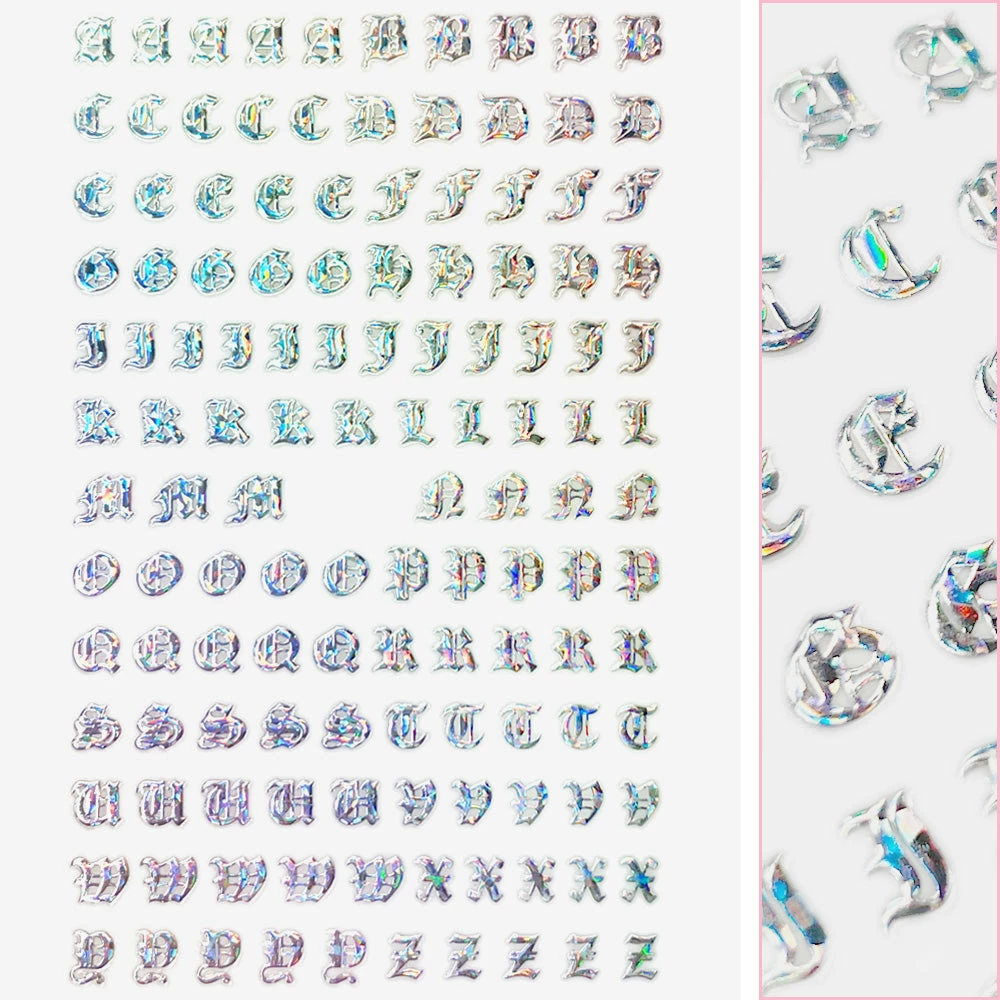 1688 - MeiCaiLin Blackletter Nail Art Sticker / Holographic Silver 1 1688 - MeiCaiLin Blackletter Nail Art Sticker / Holographic Silver