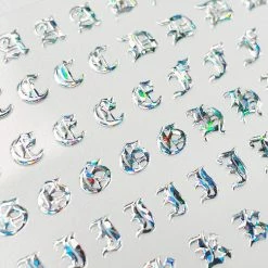 1688 - MeiCaiLin Blackletter Nail Art Sticker / Holographic Silver