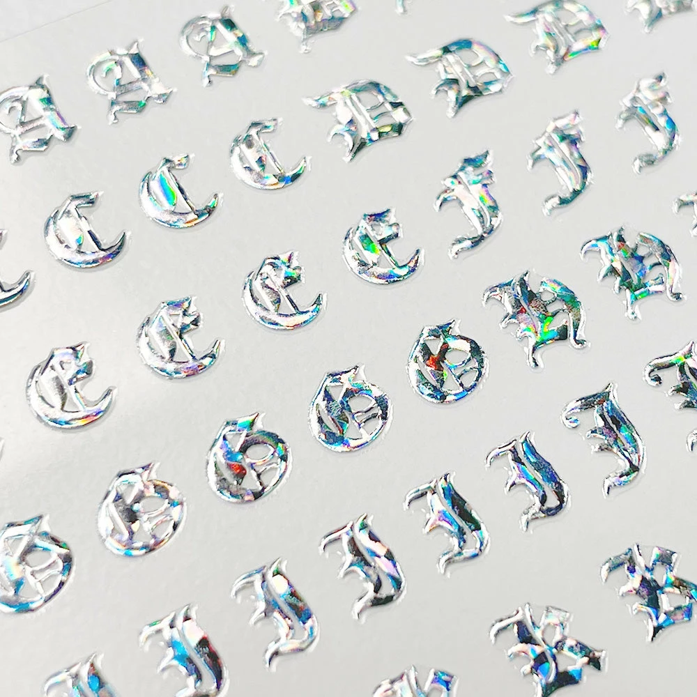 1688 - MeiCaiLin Blackletter Nail Art Sticker / Holographic Silver 2 1688 - MeiCaiLin Blackletter Nail Art Sticker / Holographic Silver