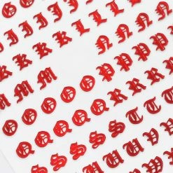1688 - MeiCaiLin Blackletter Nail Art Sticker / Red Metallic