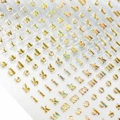 1688 - MeiCaiLin Small Typography Nail Art Sticker / Holographic Gold