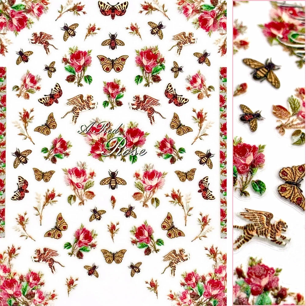 Tensor 3D Embossed Nail Art Sticker / Bees & Roses 1 Tensor 3D Embossed Nail Art Sticker / Bees & Roses