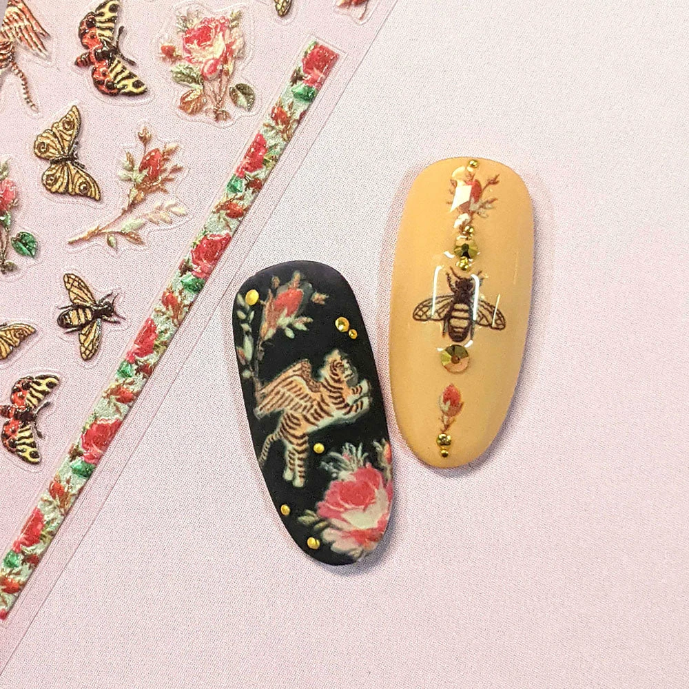 Tensor 3D Embossed Nail Art Sticker / Bees & Roses 3 Tensor 3D Embossed Nail Art Sticker / Bees & Roses