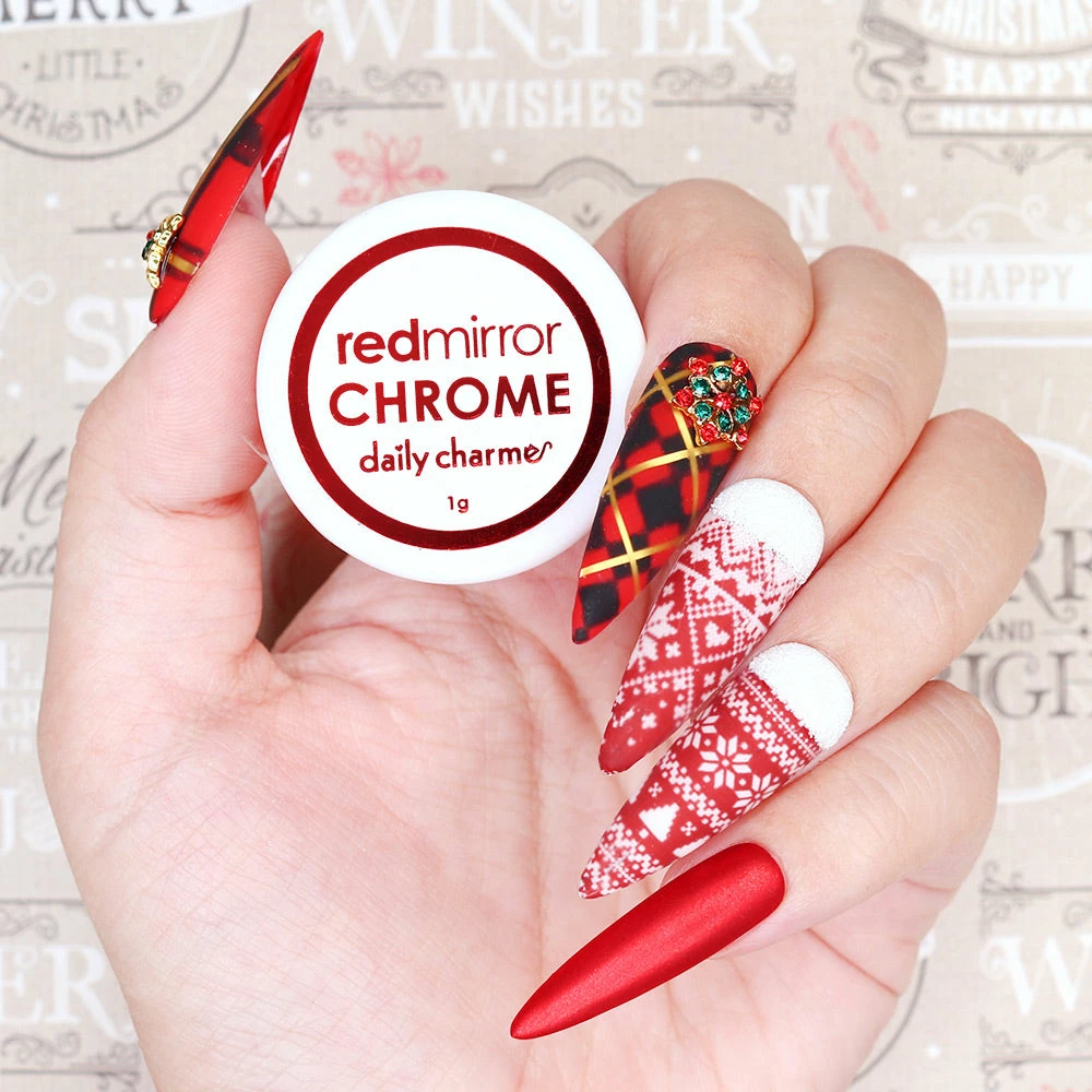 MORE BEAUTY Summer Nails Mirror Red Chrome Powder 2 MORE BEAUTY Summer Nails Mirror Red Chrome Powder