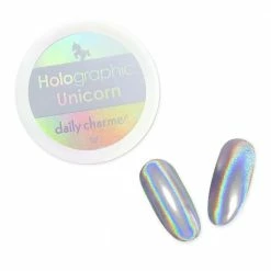 MORE BEAUTY Holographic Silver Unicorn Powder Summer Nails