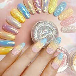 XuCai Summer Nails Pastel Iridescent Glitter / Creme Brulee