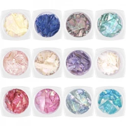 MORE BEAUTY Summer Nails Colorful Large Crushed Seashell Set / 12 Jars / Bright