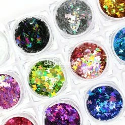 1688 Nail Art Colorful Holographic Butterfly Glitter Set / 12 Jars