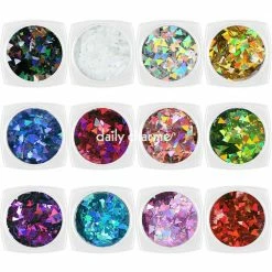 1688 Nail Art Colorful Holographic Triangle Glitter Set / 12 Jars