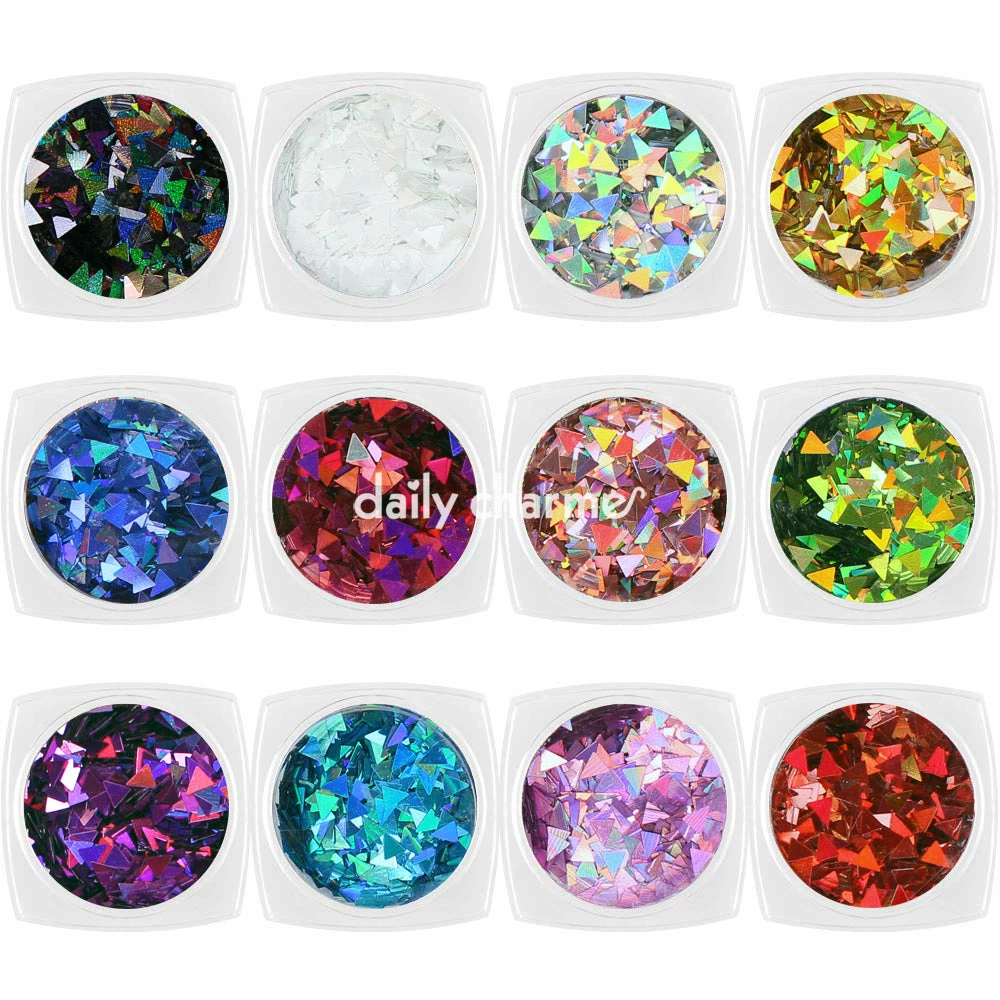 1688 Nail Art Colorful Holographic Triangle Glitter Set / 12 Jars 1 1688 Nail Art Colorful Holographic Triangle Glitter Set / 12 Jars