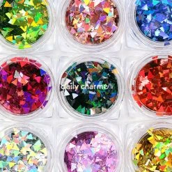 1688 Nail Art Colorful Holographic Triangle Glitter Set / 12 Jars