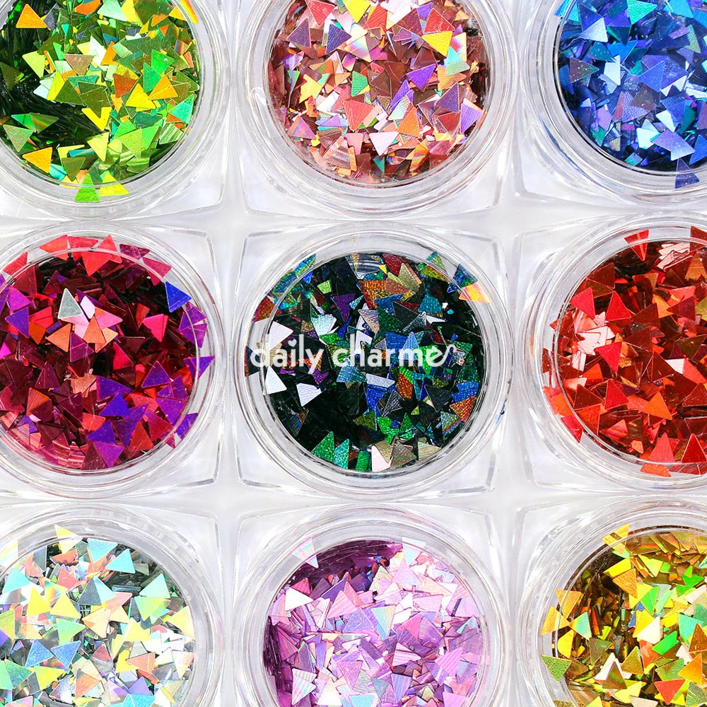 1688 Nail Art Colorful Holographic Triangle Glitter Set / 12 Jars 2 1688 Nail Art Colorful Holographic Triangle Glitter Set / 12 Jars