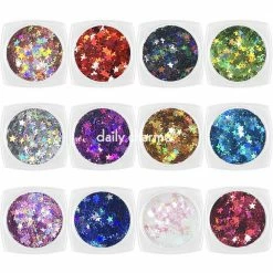 1688 Colorful Holographic Stars Glitter Set / 12 Jars Summer Nails