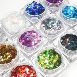 1688 Colorful Holographic Stars Glitter Set / 12 Jars Summer Nails