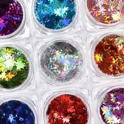 1688 Colorful Holographic Maple Leaf Glitter Set / 12 Jars