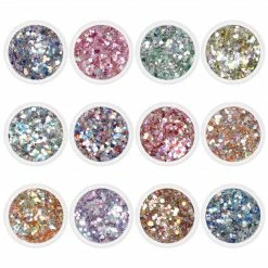 Hui Mei Sen Glitters Summer Nails Iridescent Holographic Pixel Hex Glitter Mix Set / 12 Jars
