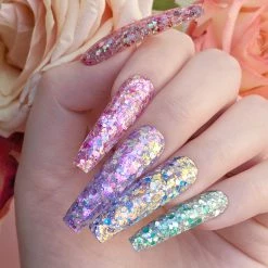 Hui Mei Sen Glitters Summer Nails Iridescent Holographic Pixel Hex Glitter Mix Set / 12 Jars