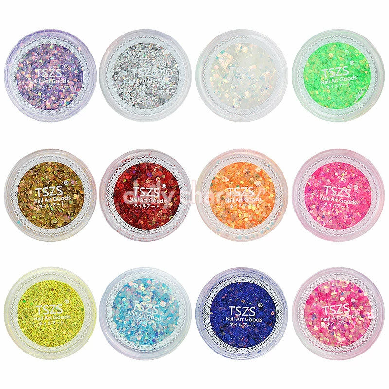 1688 Colorful Mixed Hex Glitter Powder Set / 12 Jars Candy Nails - 20% Off 1 1688 Colorful Mixed Hex Glitter Powder Set / 12 Jars Candy Nails - 20% Off