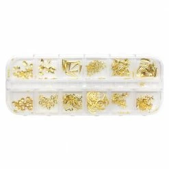 1688 Summer Nails Gold Metal Stud Decors Mix Box Set / 12 Shapes